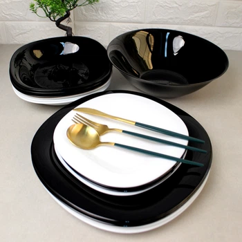 Столовый чёрно-белый сервиз Luminarc (Люминарк) Carine Black/White 19 предметов (N1491)