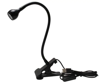 Лампа фонарик ультрафиолетовая настольная с прищепкой 5Вт на USB для маникюра и других задач УФ Черна FX-210