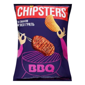 Чипсы картофельные волнистые со вкусом М'ясо гриль 120г CHIPSTER'S (4820182745782)