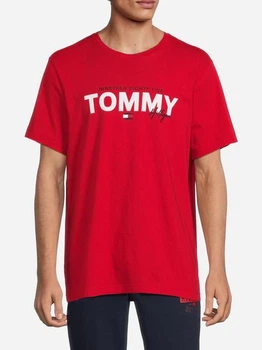 Чоловіча бавовняна футболка Tommy Hilfiger з написом, червоного кольору, розмір M