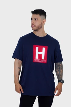 Чоловіча бавовняна футболка Tommy Hilfiger темно-синього кольору, розмір XL
