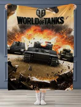 Плед с принтом ворлд оф тенкс/WORLD of TANKS Качественное покривало с 3D рисунком 160х200 см.