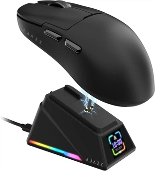 Беспроводная игровая мышь AJAZZ AJ159 APEX 8K, зарядная док-станция с экраном, сенсор Pixart PAW3950, 42K DPI, 56g, переключатель HUANO со 100 млн. Черный