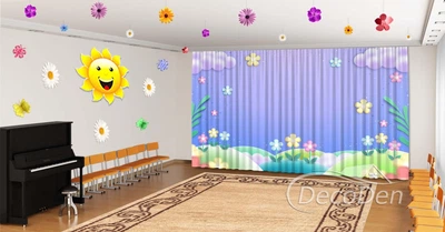 Весняні Фото Штори в дитячий сад PHOTODECOR "Квіти на ніжно фіолетовий фон"