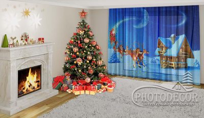 Новорічний Фото Тюль PHOTODECOR "Дід Мороз на санях"