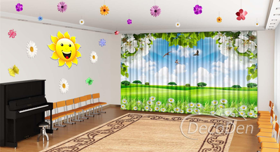 Весняні Фото Штори в дитячий сад PHOTODECOR "Квіти яблуні та ромашки на полі"