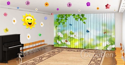 Весняні Фото Штори в дитячий сад PHOTODECOR "Ніжні квіти та метелики на сонці" 1 кв.м