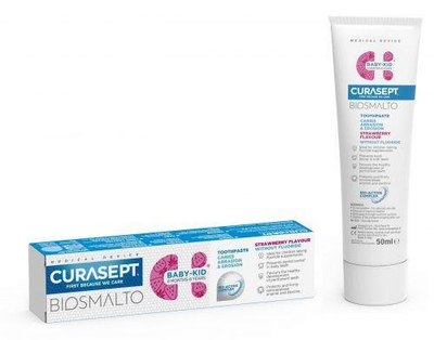 Дитяча зубна паста CURASEPT BIOSMALTO проти карієсу ерозії та стирання від 6 місяців до 6 років полуниця без фтору 50мл