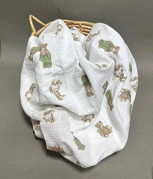 Пелюшка Anny.Home муслінова дитяча 120х120 см багаторазова двошарова бавовняна Ведмежа та друзі