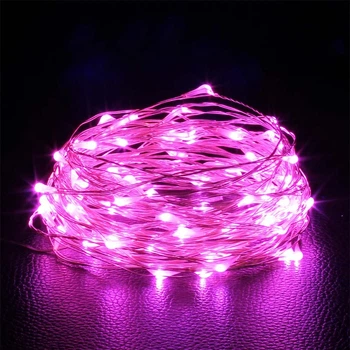Светодиодная LED Гирлянда 5м На Батарейках | Розовый