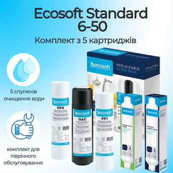 Комплект картриджів для зворотного осмосу Ecosoft Standard 6-50 піврічний запас картриджів для фільтра зворотного осмосу