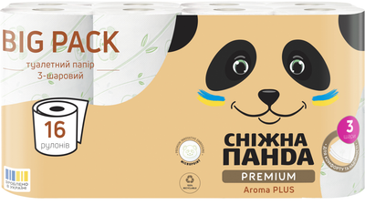 Туалетний папір Сніжна Панда Premium Aroma Plus 3 шари 16 шт (4820183972910)