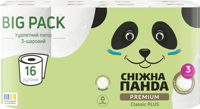 Туалетний папір Сніжна Панда Premium Classic Plus 3 шари 16 шт (4820183972842)