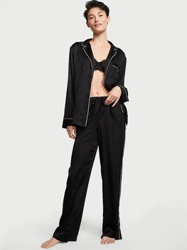 Піжама (штани + сорочка) жіноча Victoria's Secret Satin 11222348 XS Чорна (2656400001283)