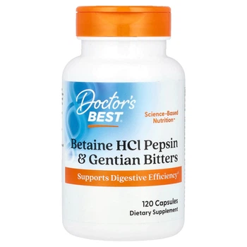 Бетаин гидрохлорид 650 мг с Пепсином и Горечавкой Doctor's Best Betain HCL Pepsin Gentian Bitters для улучшения пищеварения 120 капсул