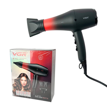 Фен для волос профессиональный VGR V-462 2600 Вт черный с красным.
