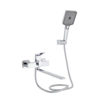 Смеситель для ванны Qtap Presto Chrome с длинным поворотным изливом 350 мм и душевым гарнитуром QTPRE2601CRM45573