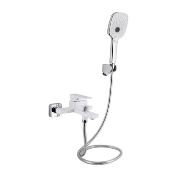 Смеситель для ванны Qtap Gemini хром-белый с душевым гарнитуром (QTGEM259CRW45683)