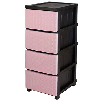 Комод R-plastic пластиковый R-Plastic Ротанг на 4 ящика коричнево-пудровый