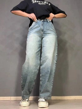 Джинси жіночі I8 52428 Skater Jeans банани висока посадка варка з жатим ефектом косі кишені 27 блакитні