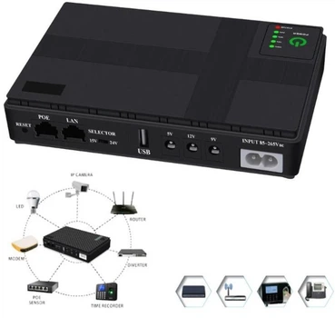 Безперебійник для роутера, камери DC1018P 10400mAh 18W 5V/9V/12V/USB/POE15-24V чорний
