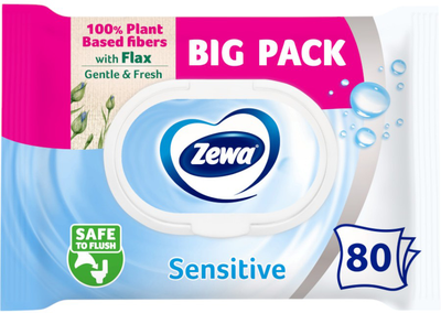 Вологий туалетний папір Zewa Sensitive moist 80 аркушів (7322541395050)
