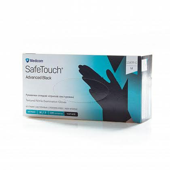 Перчатки нитриловые текстурированные Medicom SafeTouch Advanced Black (черные) М-size, 100шт./уп. - 1187P-C