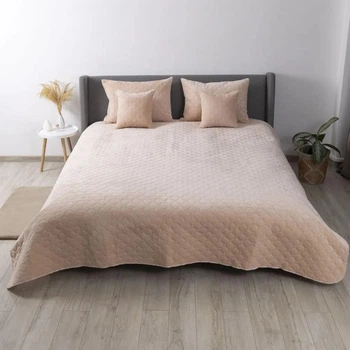 Велюровое двустороннее покрывало ПЕТ Comfort Velour 150х210 см Пудра Ромб круглый