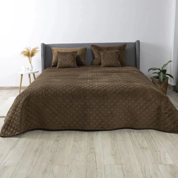 Велюровое двустороннее покрывало ПЕТ Comfort Velour 150х210 см Коричневое Ромб круглый