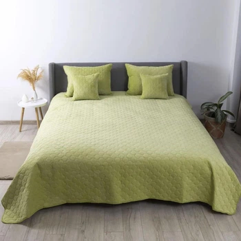 Покрывало велюровое двустороннее ПЕТ Comfort Velour 220х240 см Салатовое Ромб круглый