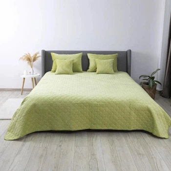Велюровое двустороннее покрывало ПЕТ Comfort Velour 150х210 см Салатовое Ромб круглый