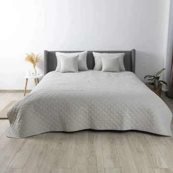 Велюровое двустороннее покрывало ПЕТ Comfort Velour 150х210 см Светло-серый Ромб круглый
