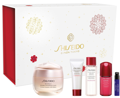 Подарунковий набір Shiseido Benefiance Крем від зморшок 50 мл + Clarifying Пінка 15 мл + Treatment Softener Бальзам 30 мл + Ultimune Power Infusing Концентрат 10 мл + Ginza Night Intense Парфумована вода 0.6 мл (3423222122539)