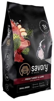 Сухой корм для собак малых пород со свежим мясом индейки и ягнятиной Savory 3 кг