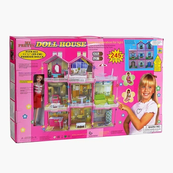 Дитячий будиночок для ляльок, 3 поверхи, світло, меблі. Pink (81346)