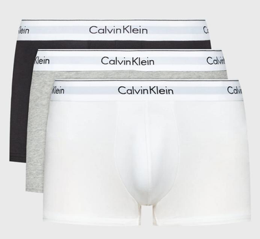 Набір чоловічих трусів боксерів Calvin Klein men boxer 3 шт в наборі, розмір L сірі, білі та чорні, з поясом білим.