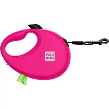Повідець-рулетка для собак WAUDOG R-leash з контейнером для пакетів, світловідбивна стрічка, рожевий, розмір S, до 12 кг, 3 м (26277)