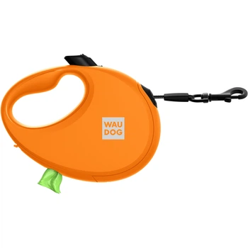 Поводок-рулетка для собак WAUDOG R-leash с контейнером для пакетов, светоотражающая лента, оранжевый, размер S, до 12 кг, 3 м (26274)