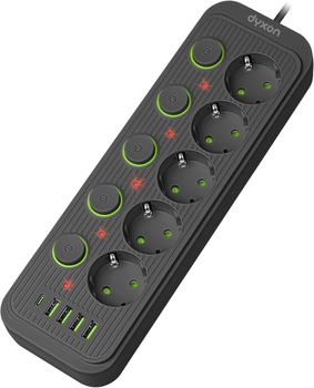 Сетевой фильтр-удлинитель Dyxon 5 розеток 4xUSB-A 1xUSB-C PD 2 м Black (DXN-MFP-54PD2MB)