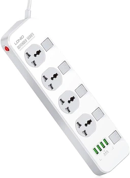 Сетевое зарядное устройство удлинитель Ldnio SC4408EU, 2500W, 4 USB 3.4A, 4 розетки, 2m, EU plug, white
