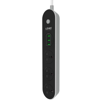 Сетевой удлинитель LDNIO SC3301, 2500W, 1.6m, EU plug, 3USB, 3 Sockets 3.1A, black