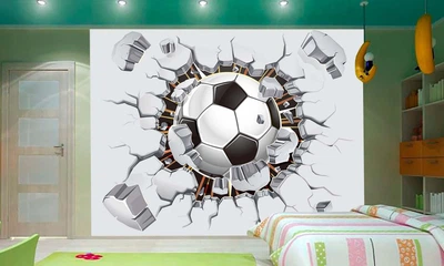3D Фото Обои PHOTODECOR "Футбольный мяч в стене" 1 кв.м.