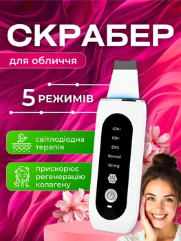 Скрабер для лица ультразвуковой чистки омоложение кожи лифтинг микромассаж косметологический прибор Joy of life