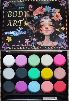 Аквагрим SU YAMMY набор 15 цветов и кисть Shimmer Color