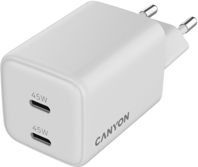 Мережевий зарядний пристрій Canyon GaN 2xUSB-C PD 45W White (CNS-CUW45CC)