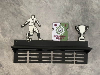 Медальниця футбол з поличкою і фоторамкою 50смх35см чорна (Medalnutsia-59)