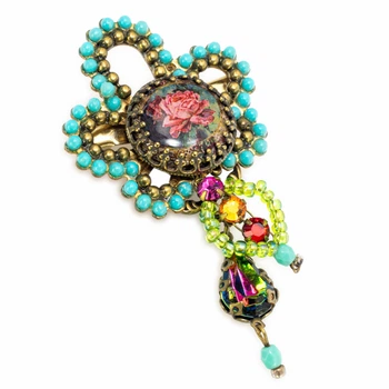 Брошка Michal Negrin "Квіткова Симфонія" з кристалами Swarovski та бірюзовими намистинами