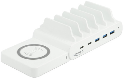 Stacja ładująca Delock USB and Wireless Charger 2x USB-C PD + 3x USB-A 110W White (41450)