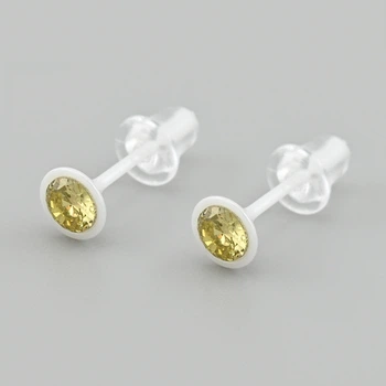 Серьги гвоздики с кристаллами Swarovski 49230 размер 5х5 мм цвет желтый белая керамика вес 0.5 г