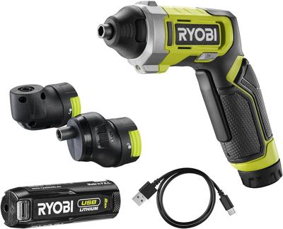 Отвертка аккумуляторная Ryobi USB Lithium RSD4-120TA2 4 В 1х2 А 5 Нм 200 оборотов 2 насадки 10 бит 0.31 кг кейс (5133006211)